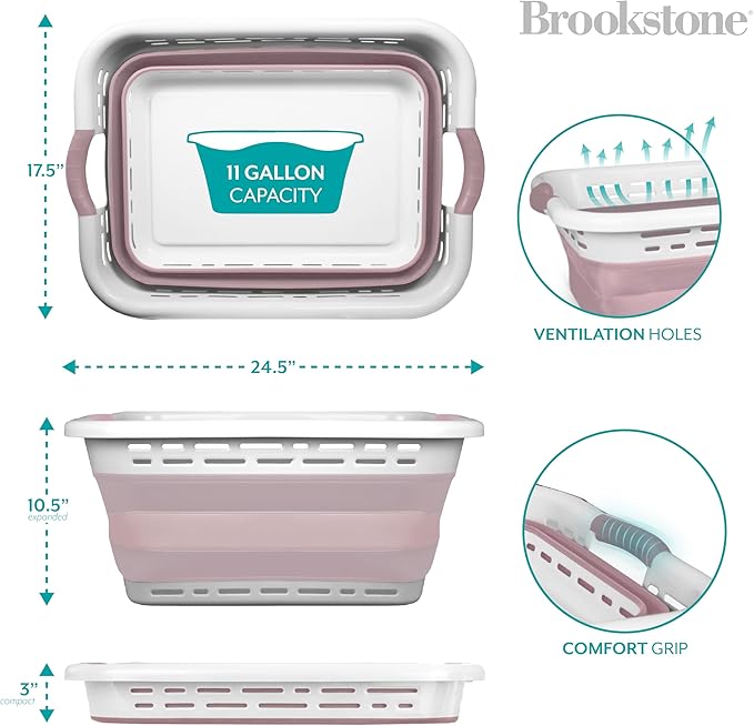 BROOKSTONE 11 GALLON XL 24" Collapsible Laundry Basket & Clothes Hamper