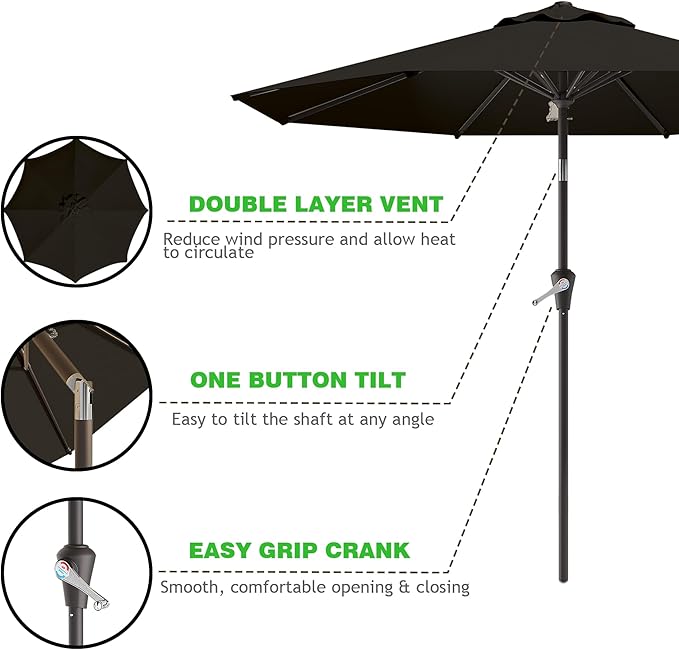 AreShark 9 FT Patio Umbrella for Outdoor, Outdoor Umbrella with Push Button Tilt and Crank, Outdoor Patio Umbrellas with 8 Sturdy Ribs for Market, Garden, Deck, Backyard, Pool (Classic Black)