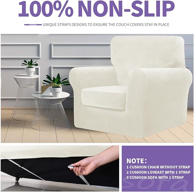 ZNSAYOTX Oversized Velvet Couch Cover 4 Piece Stretch Sofa Covers