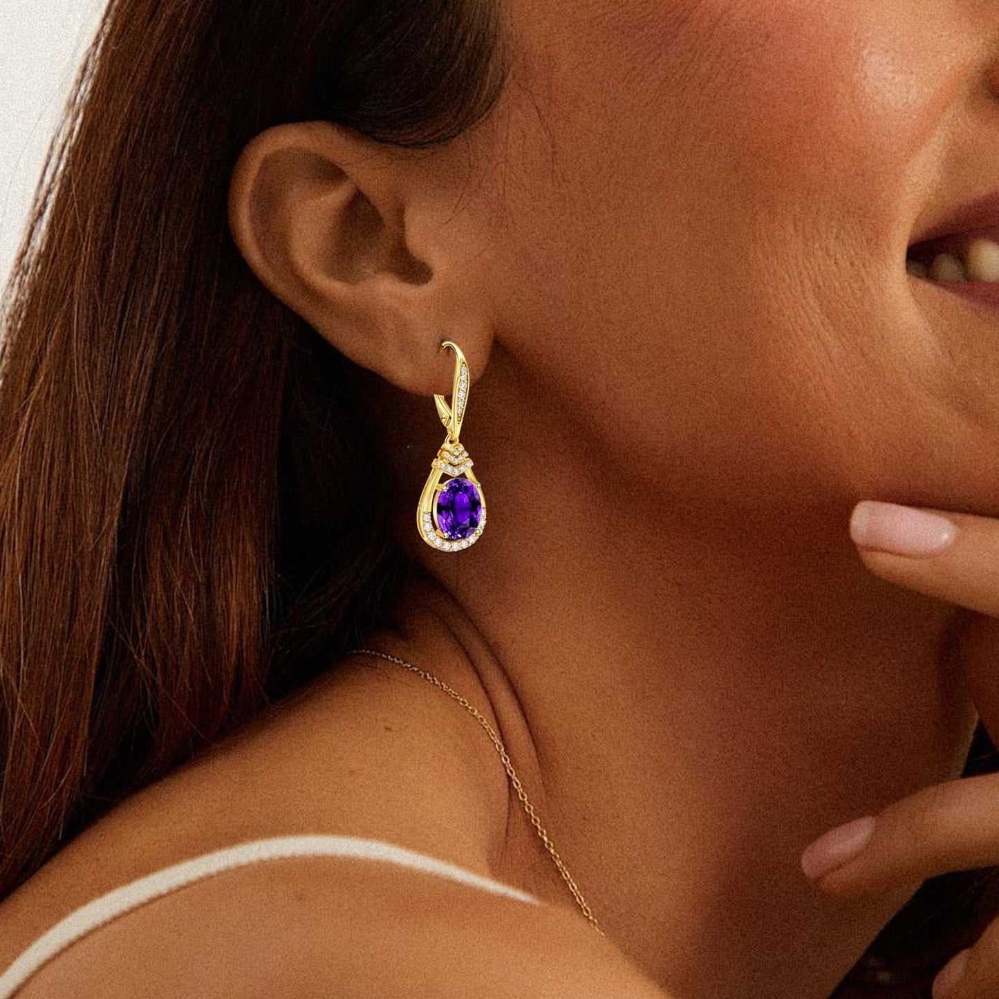 Purple Amethyst Earrings for Women 18K Gold Plated February Birthstone Teardrop Dangle Earrings Sterling Silver Leverback Drop Formal Earrings Evening Wear Birthday Gifts