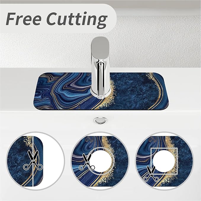 Kitchen Sink Splash Guard，Dark blue gold marble Faucet Mat Sink Gadgets-Super