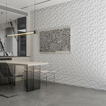 Art3dwallpanels 33 Pack 3D Wall Panel Diamond for Interior Wall Décor, PVC Flower Textured Wall Panels for Living Room Lobby Bedroom Hotel Office, White, 12''x12'' Cover 32.Sq.Ft.
