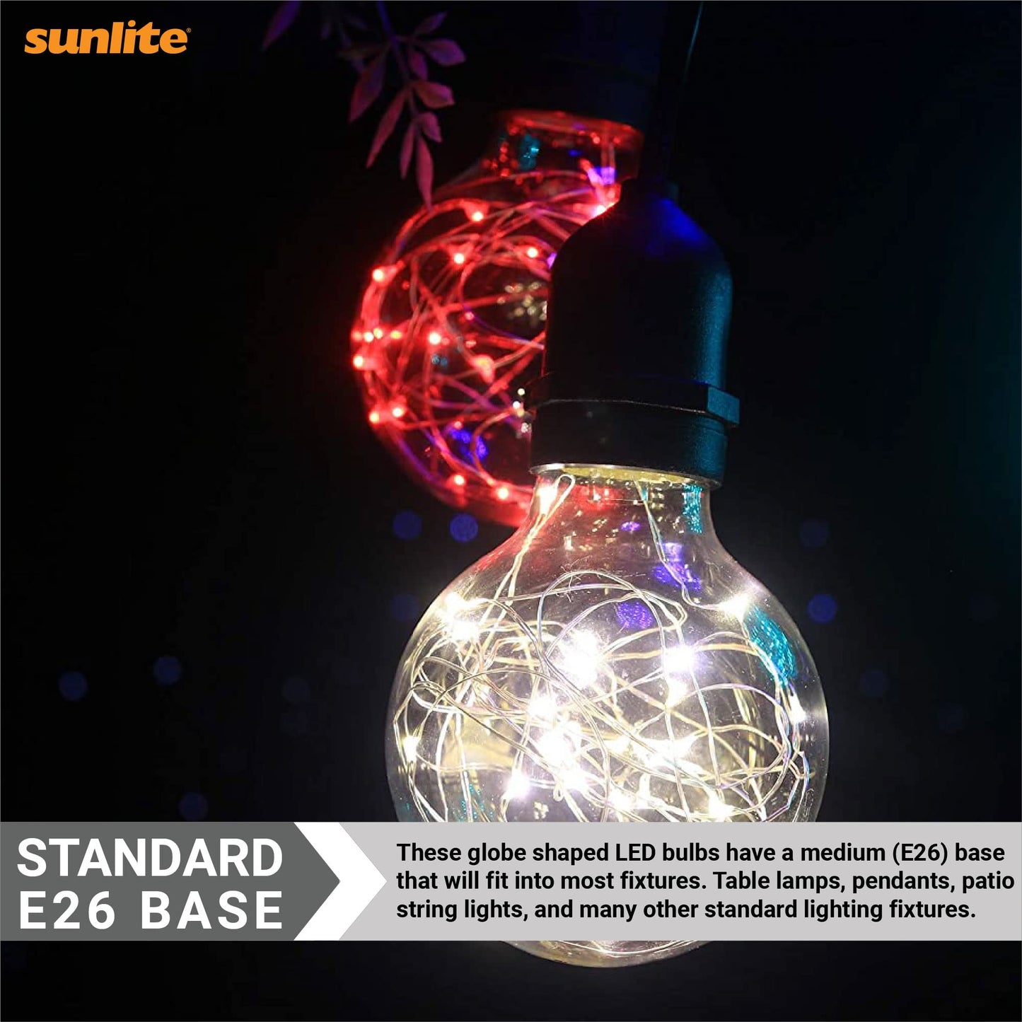 Sunlite 41022 G30 Globe Bulb, LED Fairy-Lights Inside, 1.5 Watts, Medium (E26) Base, Non Dimmable, Party Decoration, Holiday Lighting, String Light, Multi-Color, 6 Count