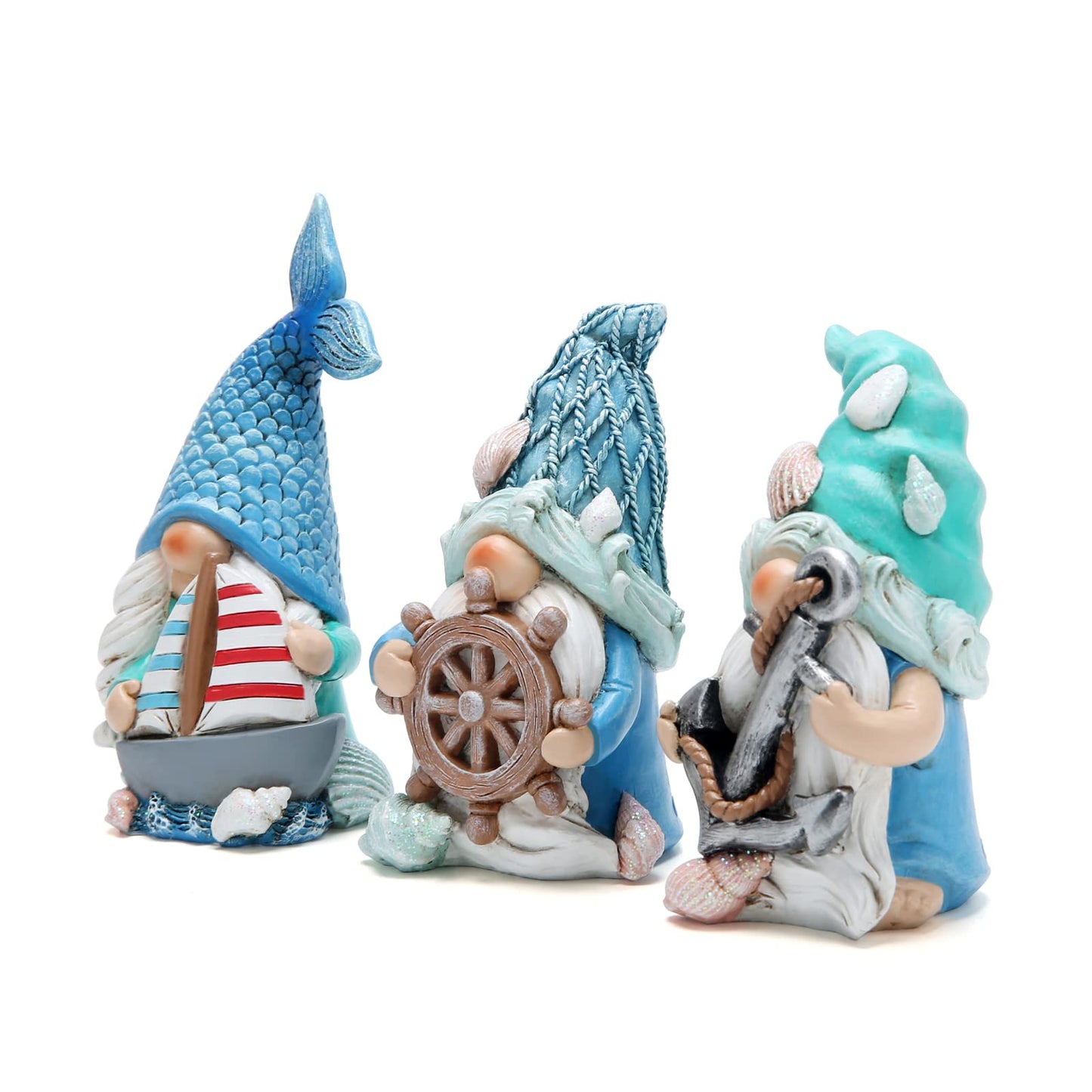 Hodao 3PCS Summer Gnomes Decor Sea Star Shell Elf Handmade Beach Swedish Gnome Decorations for Home Summer Gnomes Figurines Decor