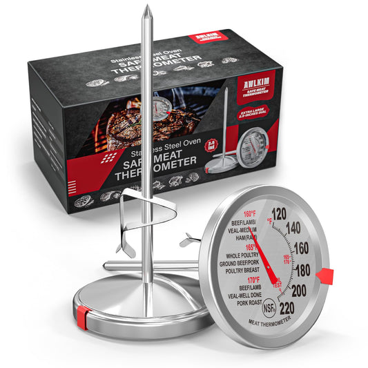 AWLKIM® 2 Pack Stainless Steel Meat Thermometer, Safe Leave in Oven, 2.5-in Extra-Large Dial Food Thermometer for Cooking, Temperature Probe for Baking, Candy, Steak, Turkey - Kitchen Gadgets