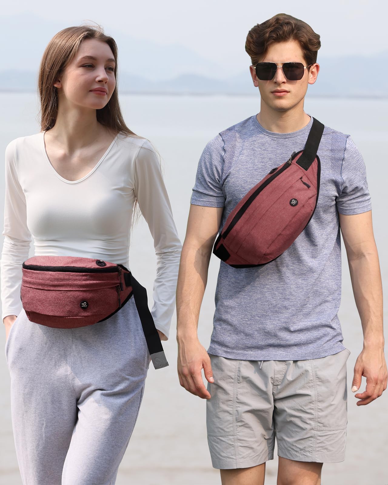 WATERFLY Fanny Pack for Men Women Water Resistant Large Hiking Waist Bag Pack for Running Walking Traveling (Light Red),16.5 x 4.3 x 6 inches,ONJ05