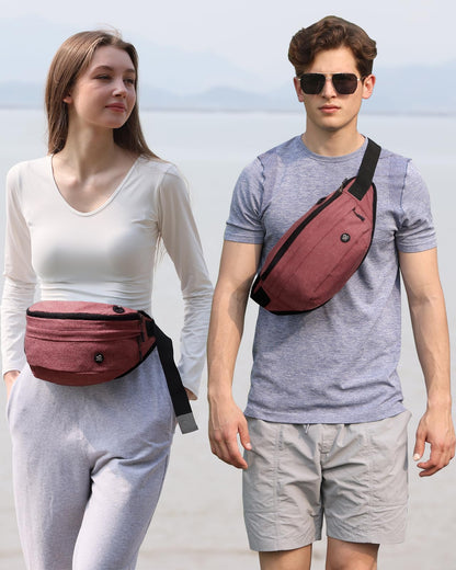 WATERFLY Fanny Pack for Men Women Water Resistant Large Hiking Waist Bag Pack for Running Walking Traveling (Light Red),16.5 x 4.3 x 6 inches,ONJ05
