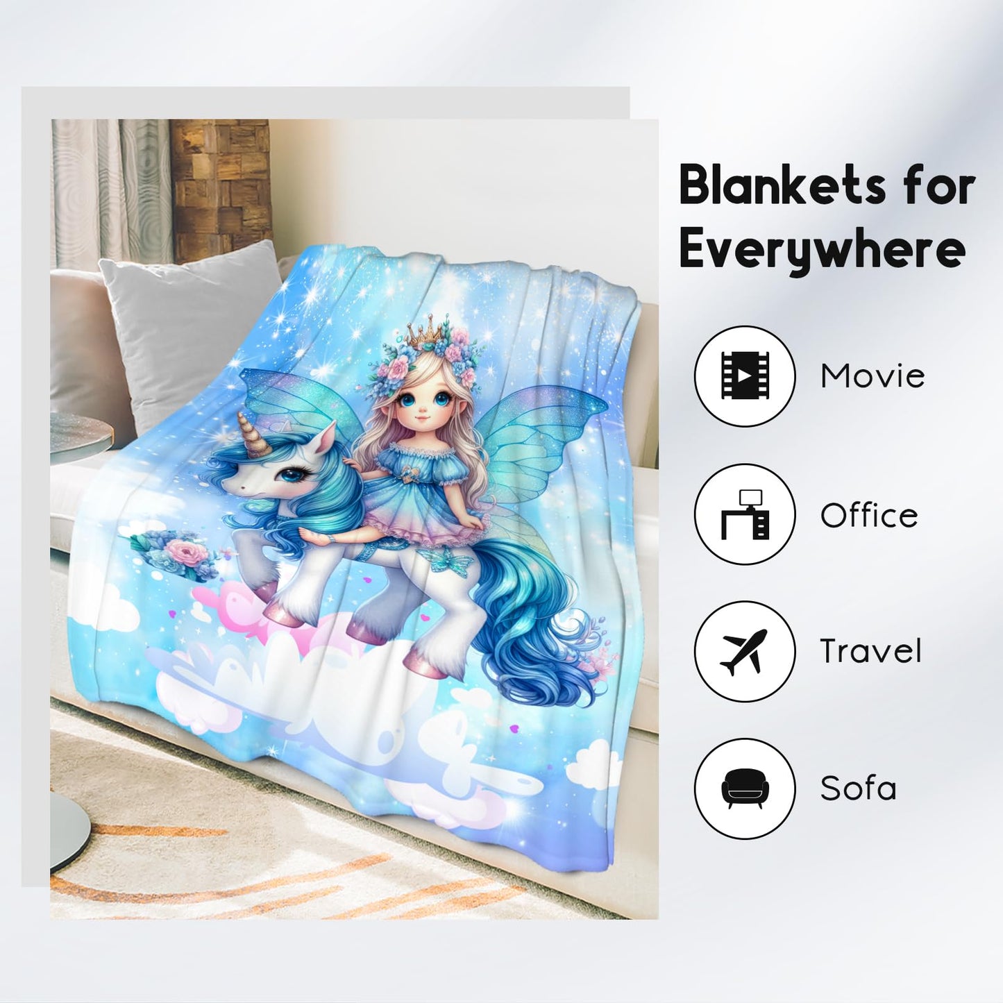 Blanket for Girls, Unicorn Blanket for Kids, Unicorn Gifts Soft Lightweight Throw for Sofa Couch Bed, 50"x60"
