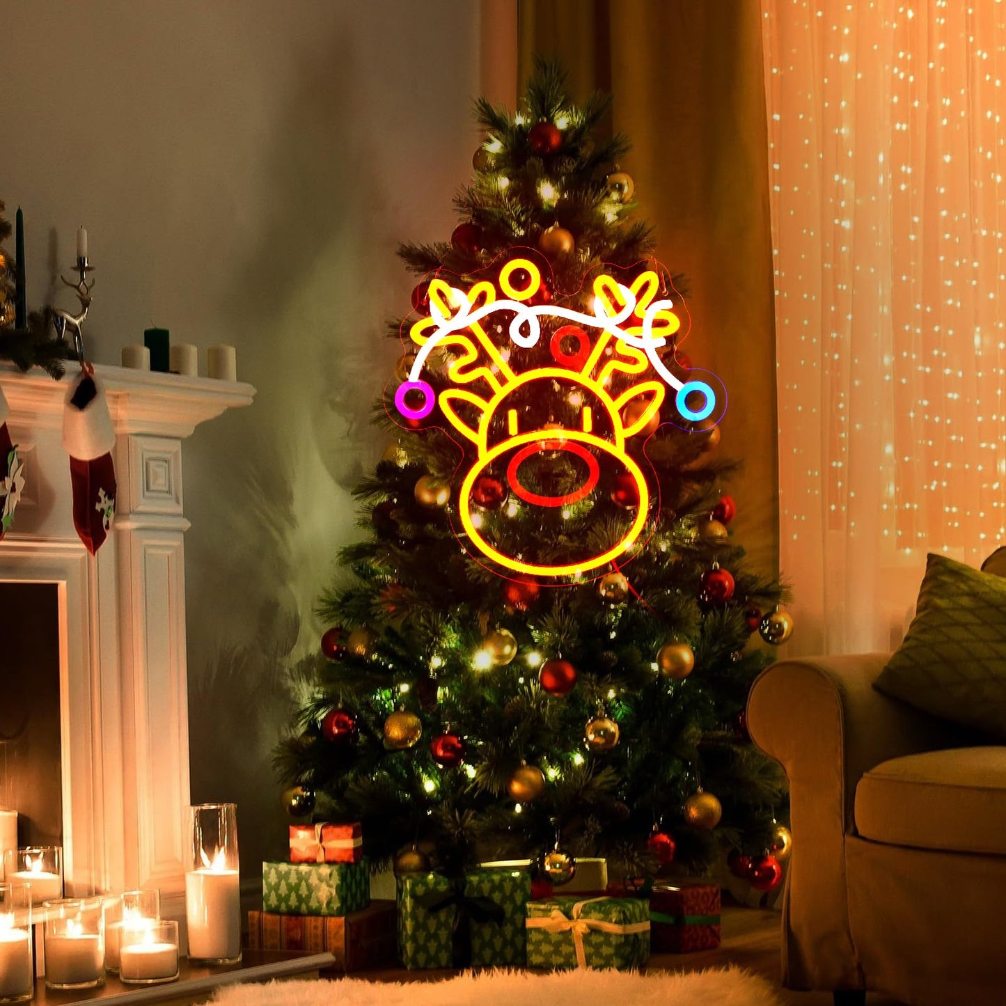 FITNATE Christmas Reindeer Neon Sign, LED Wall Decor Dimmable Elk Neon Light, Light Up Sign for Home Window Party Christmas Decoration