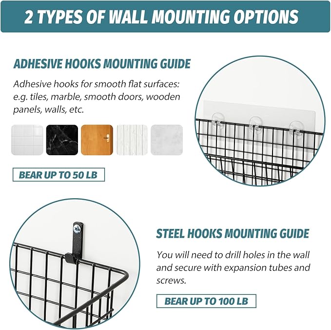 4 Set Hanging Wall Mount Storage Baskets