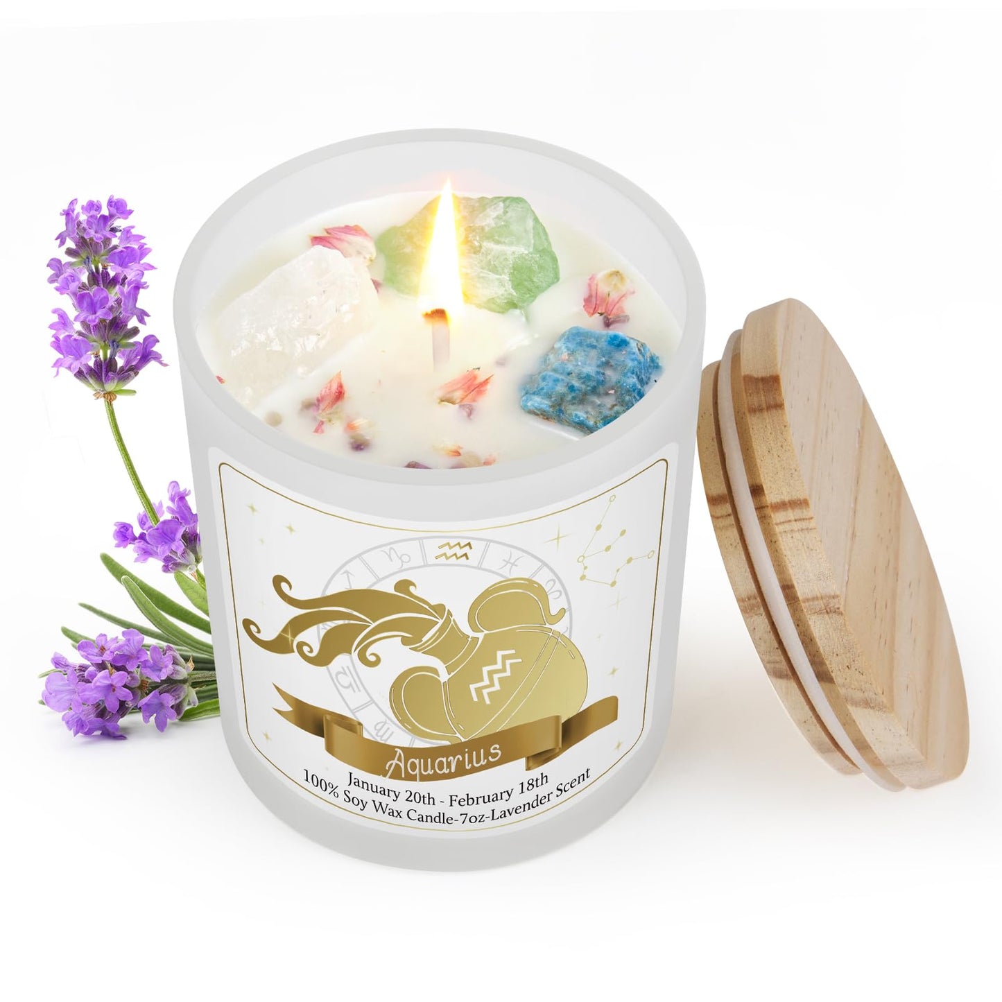 Aquarius Gifts for Women,Zodiac Scented Candles with Crystals and Healing Stones,Aquarius Gifts for Birthday,Graduation,Retirement,Meditation Yoga.Best Gift for Her,Mom,Sister,Teacher,Friends