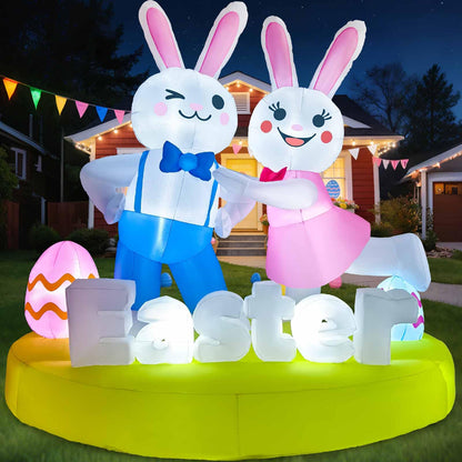 6FT Easter Inflatables Outdoor Decoration Inflatable Bunny Lover Dancing Built in LED Lights Bunny Blow Up Yard Decoration for Lawn Garden Holiday Party(with Storage Bag)