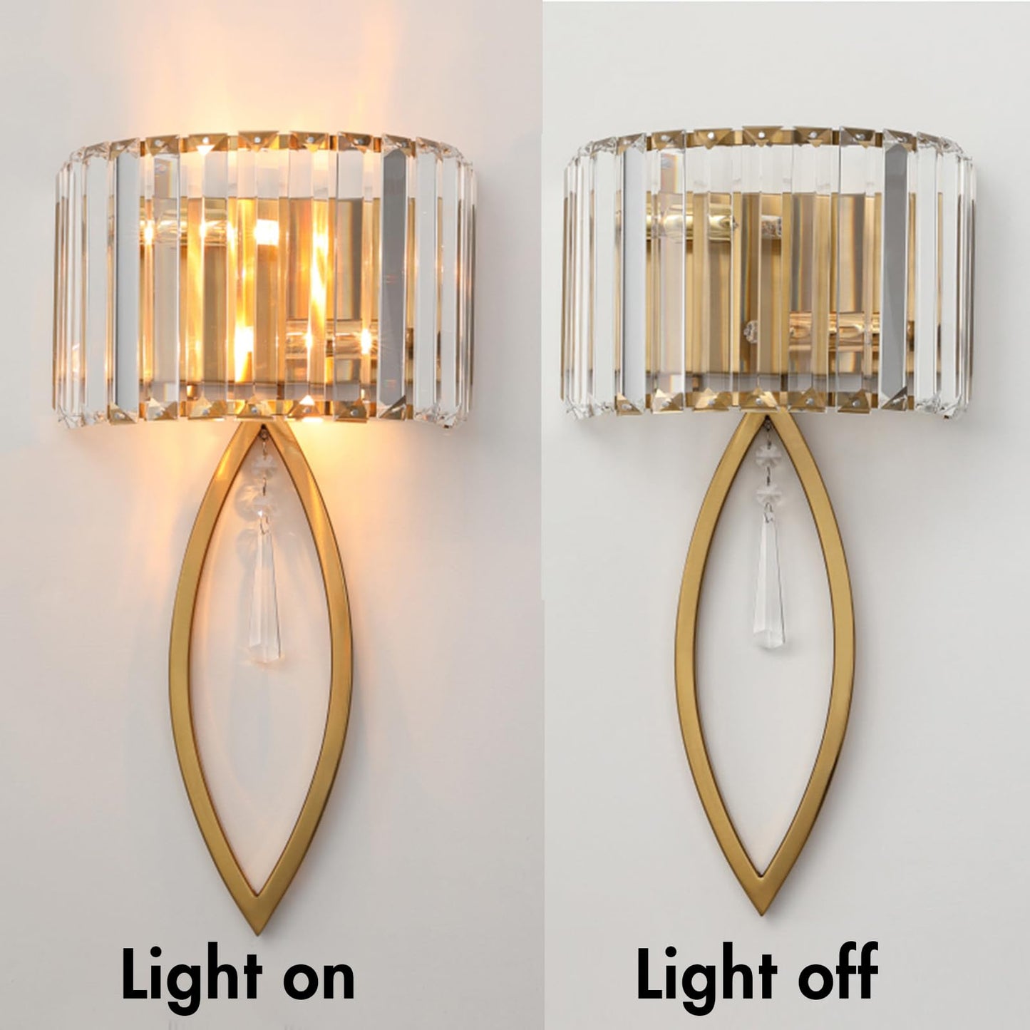 CLAXY Mid Century Wall Sconces, 2-Light Elegant Crystal Gold Wall Light for Bathroom Bedroom Hallway