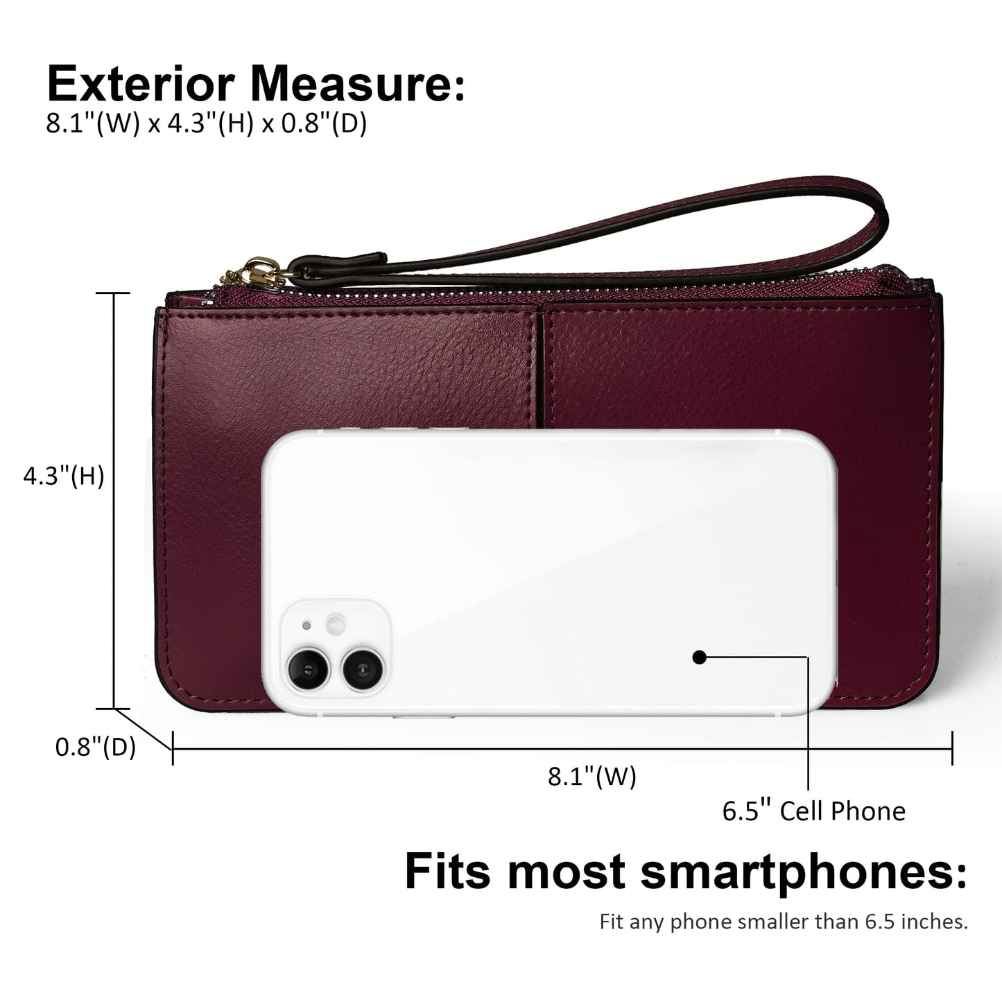 befen Wristlet Bags Women's Genuine Leather Wristlet Clutch Cell Phone Bag Ladies Purse with Tassel Wrist Strap & Card Slots, Zip Pocket Coins Compartment