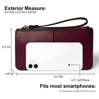 befen Wristlet Bags Women's Genuine Leather Wristlet Clutch Cell Phone Bag Ladies Purse with Tassel Wrist Strap & Card Slots, Zip Pocket Coins Compartment