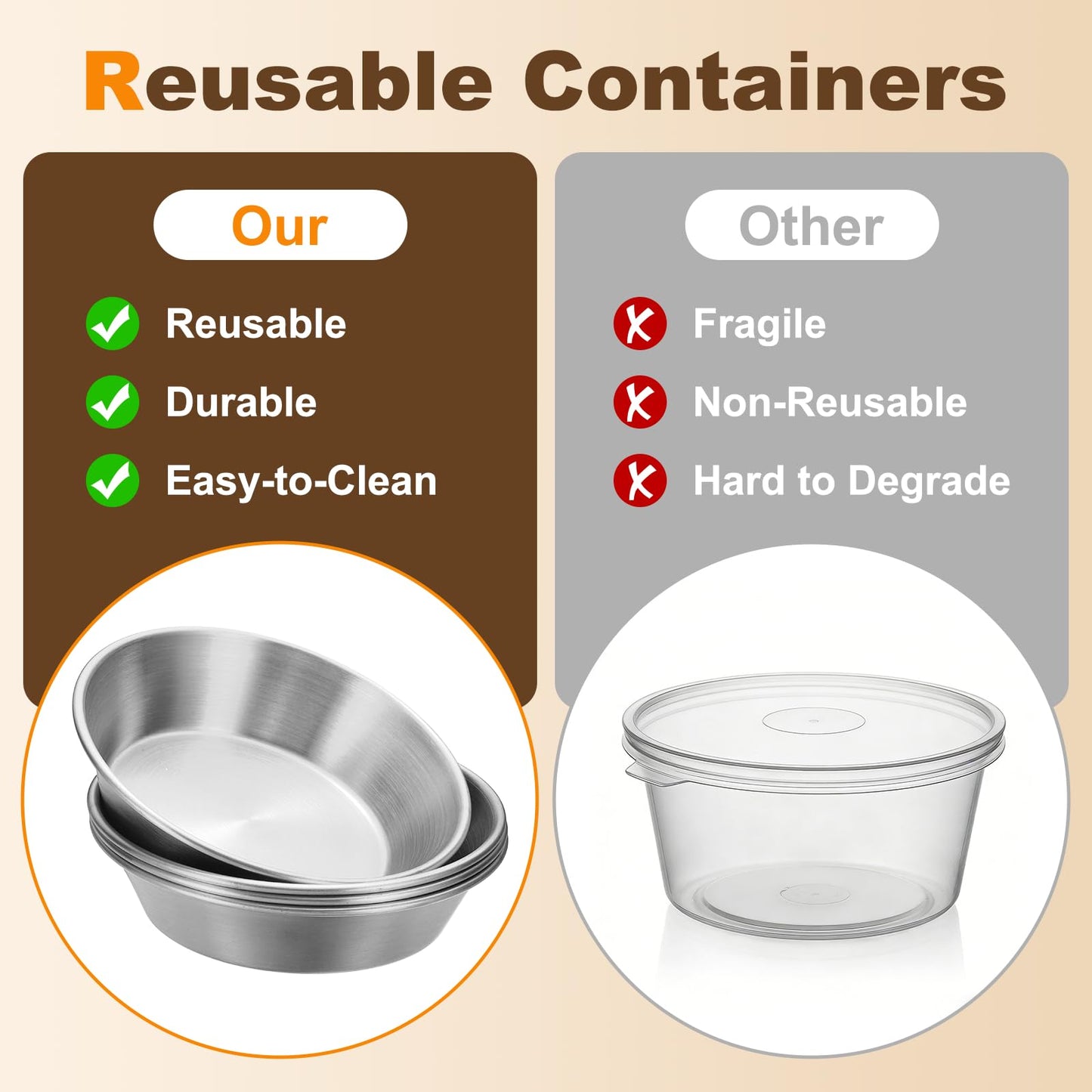uxcell 4Pcs Stainless Steel Sauce Dipping Bowls, 4.5oz 4.1" Reusable Condiment Bowls Salad Dressing Containers Dipping Sushi Sauces Cups for Kitchen Restaurant, Silver