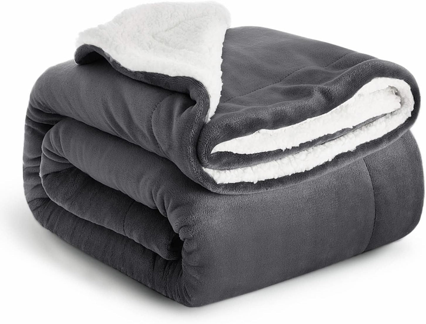 Imperial Rooms Sherpa Fleece Blanket Bed Throws Blankets For Sofas Soft Fluffy Thick Travel Blanket Reversible Microfiber Throw (Grey, Single (130 x 150 Cm))