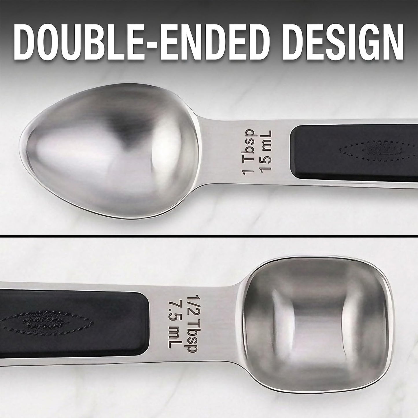 Mafier Magnetic Measuring Spoons,Stainless Steel Dual Sided Tablespoons,Extra Long Handle for Deep Jars,Heart-Shaped&Square Heads that More Easier to Excavate,Laser Markings,Non-Slip Grip(set of 5)