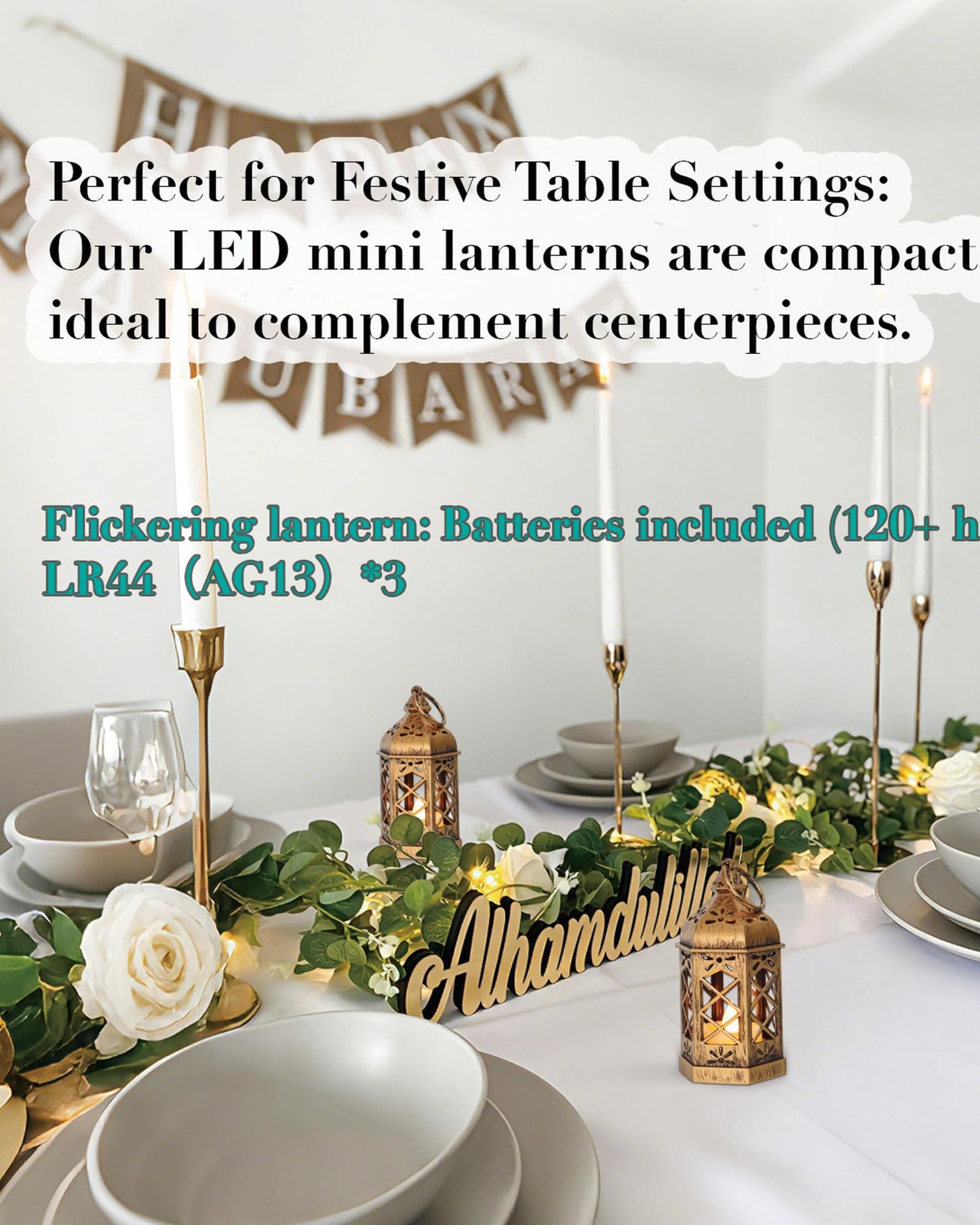 Reperla 8-Pack Mini Lanterns, Small Decorative Lanterns with Flickering LED Candles for Ramadan, Christmas, Wedding, Hanging Moroccan Lantern, Table Centerpiece, Baby Shower Decorations, Bronze