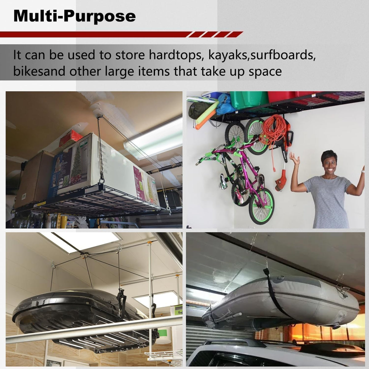 Overhead Garage Storage Lift Hoist, Heavy-Duty Ceiling Mounted Garage Storage Lift System for Organization, Easy to Install (Heavy-Duty Ceiling Mounted Garage Storage Lift)
