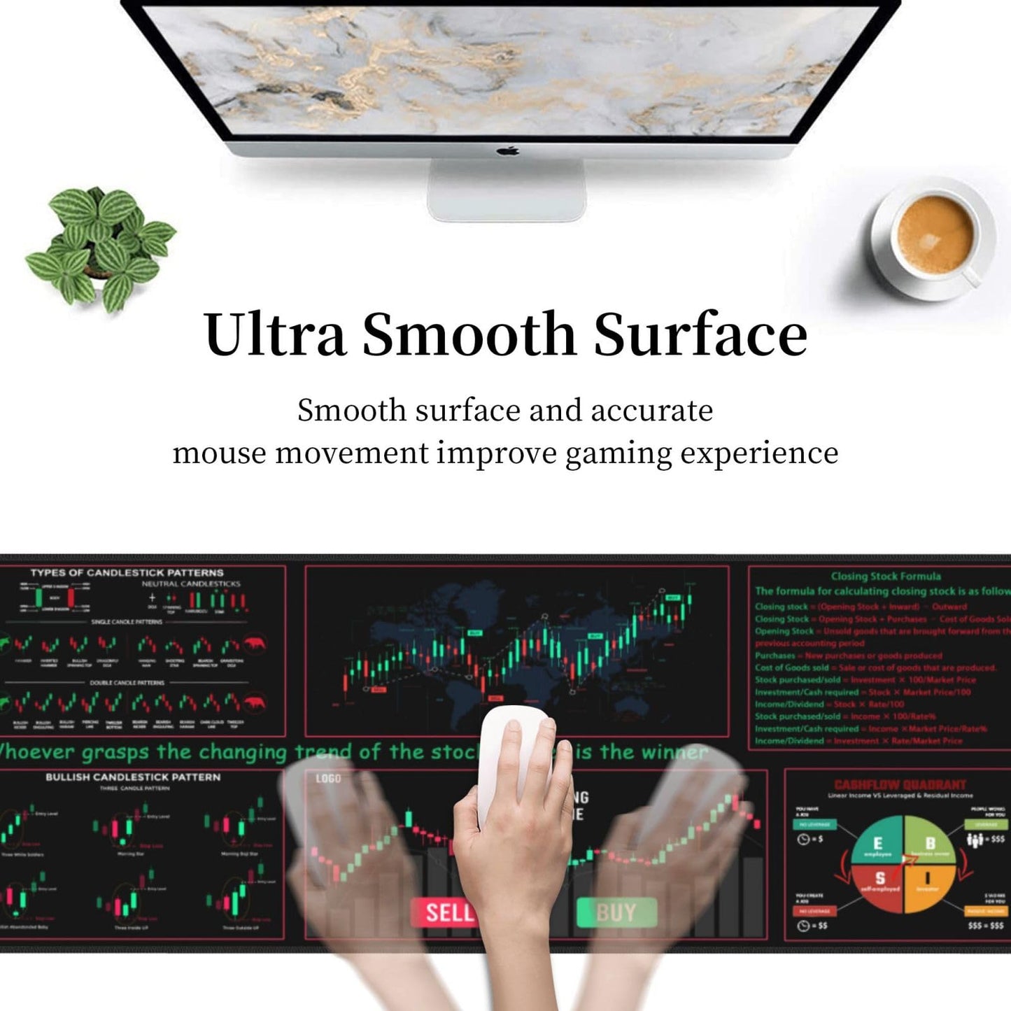 Stock Market Invest Day Trader Trading Candlestick Finance Gifts Financial Securities Gaming Keyboard Mouse Pad Mousepad Desk Mat Huge Extended XL Stitched Rubber Sole for Home Office(31.5"X 11.8")