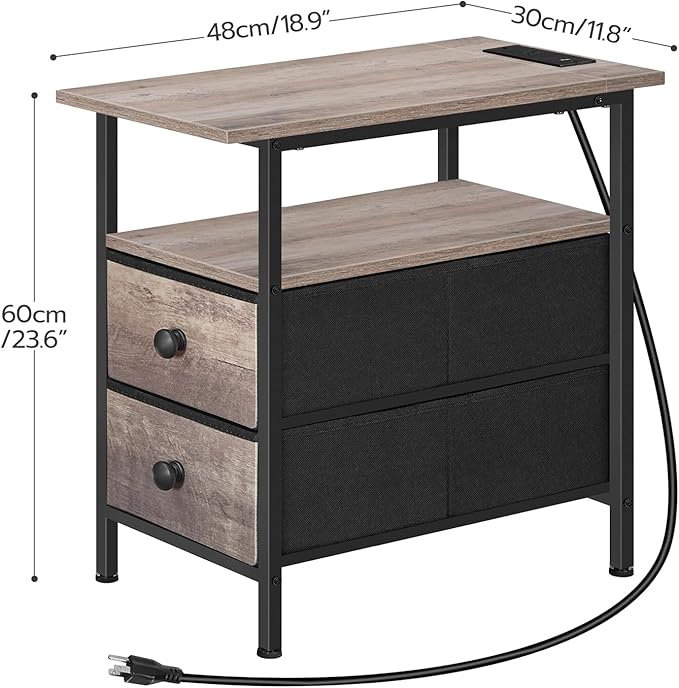 HOOBRO End Table with Charging Station, Narrow Side Table, Nightstand with 2