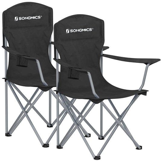 SONGMICS 2 Pack Folding Camping Chairs, Load 330 lb, Cup Holder and High Backrest, Heavy-Duty Structure, for Lawn, Garden, Fishing, Terrace, Black UGCB08BK