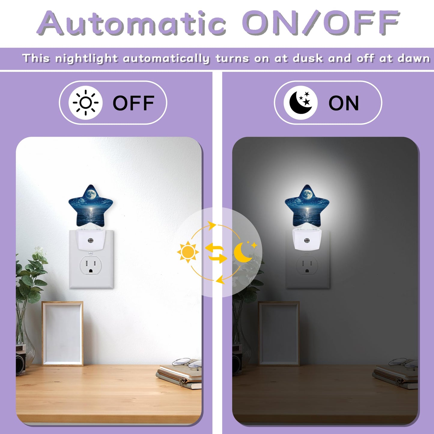 Moonlit Decorative Nightlight Plug in Wall,Ocean Starry Sky Star Shaped Night Light with Built in Sensor for Home Decor,Kitchen Hallway Stairs Desk Lamp