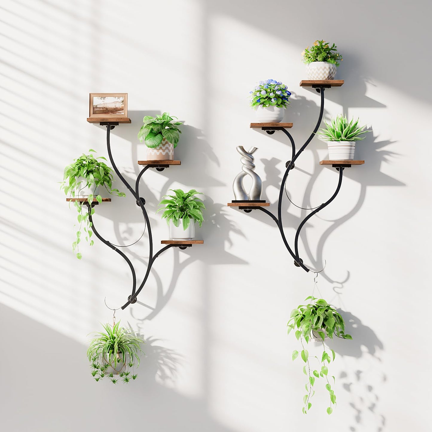 LATIBELL 2 Packs Wall Planters for Indoor Plants 8 Tiered Wall Mount Plant Holder Hanging Planters Wall Decor Living Room Plant Stand Indoor Wall Planter Plant Hanger Window Plant Shelves for Home