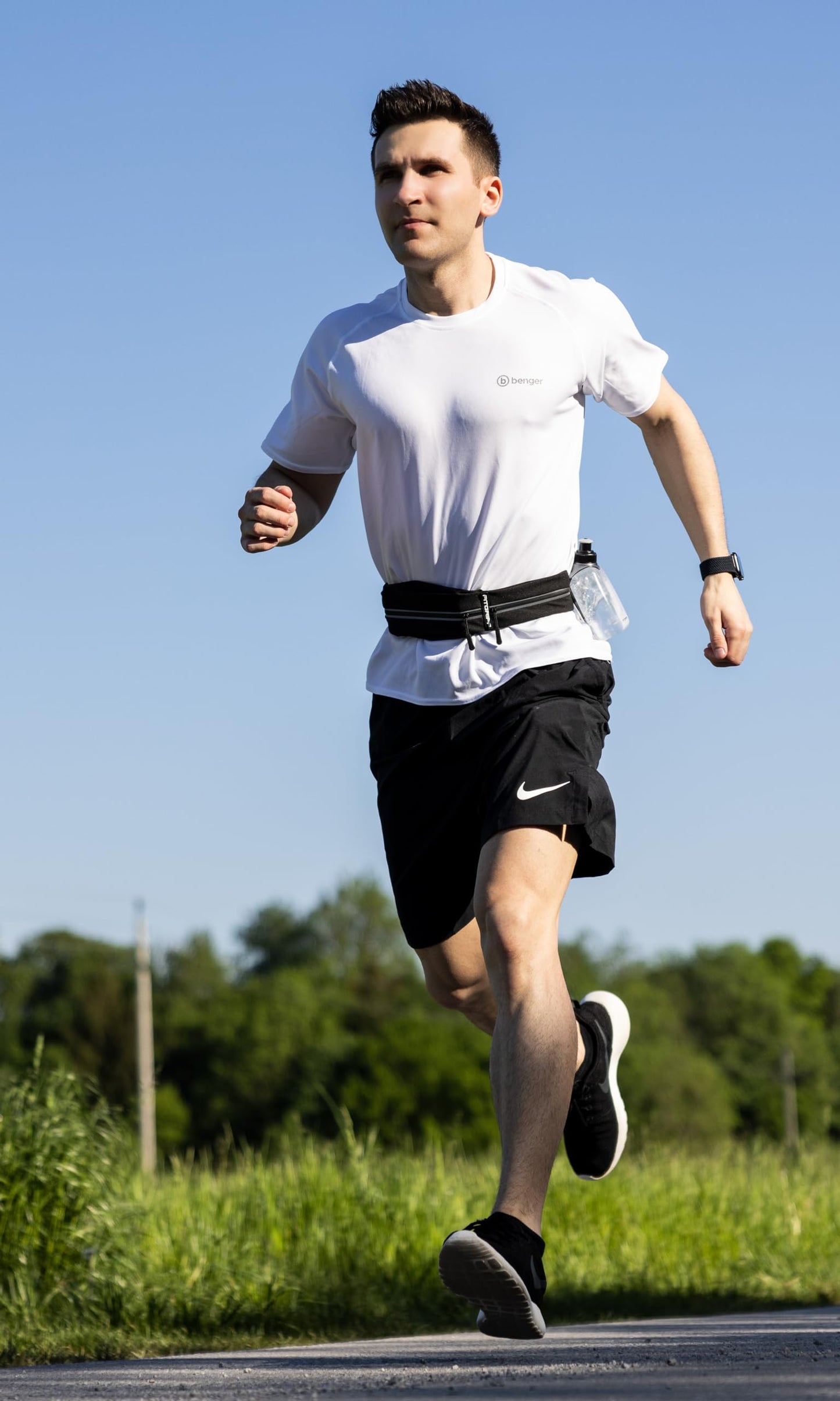 Fitgriff® Running Belt for Men & Women - Secure Jogging Pouch for Phone, Keys & Essentials - For All Cell Phones (Black, 33.5" - 47.5" Waist Size)