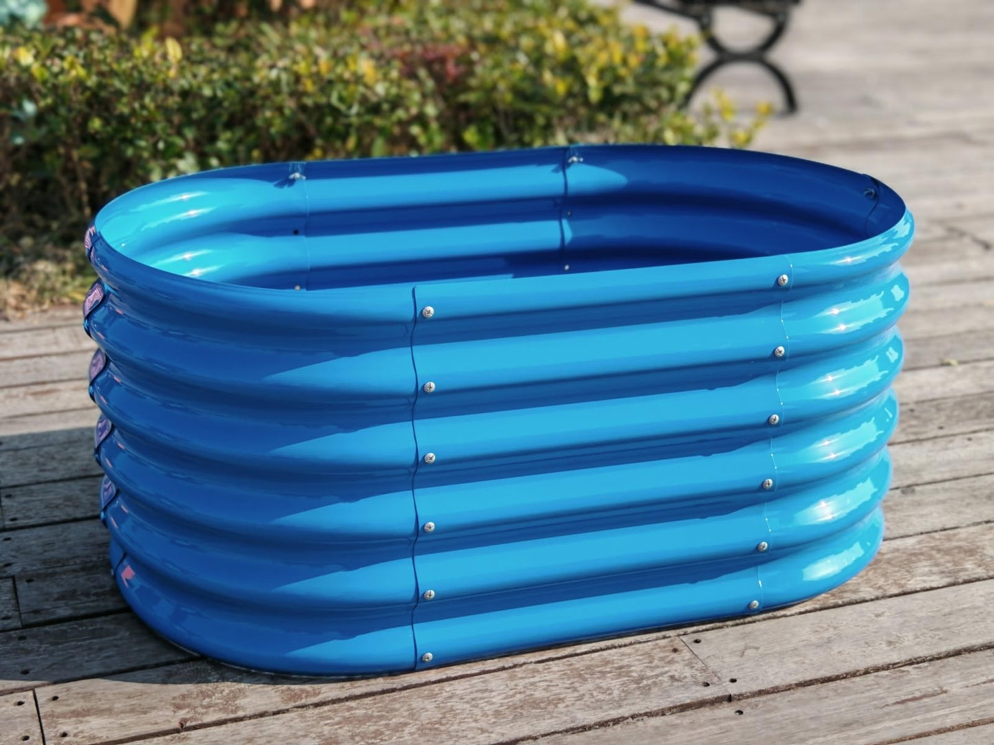 A ANLEOLIFE Kids Mini Raised Garden Beds Outdoor (3-Pack)-40x24x18in Oval Round Galvanized Metal Planter Box for Planting Vegetables, Flowers, Fruits, Eco-Safe & Easy Setup, Sky Blue