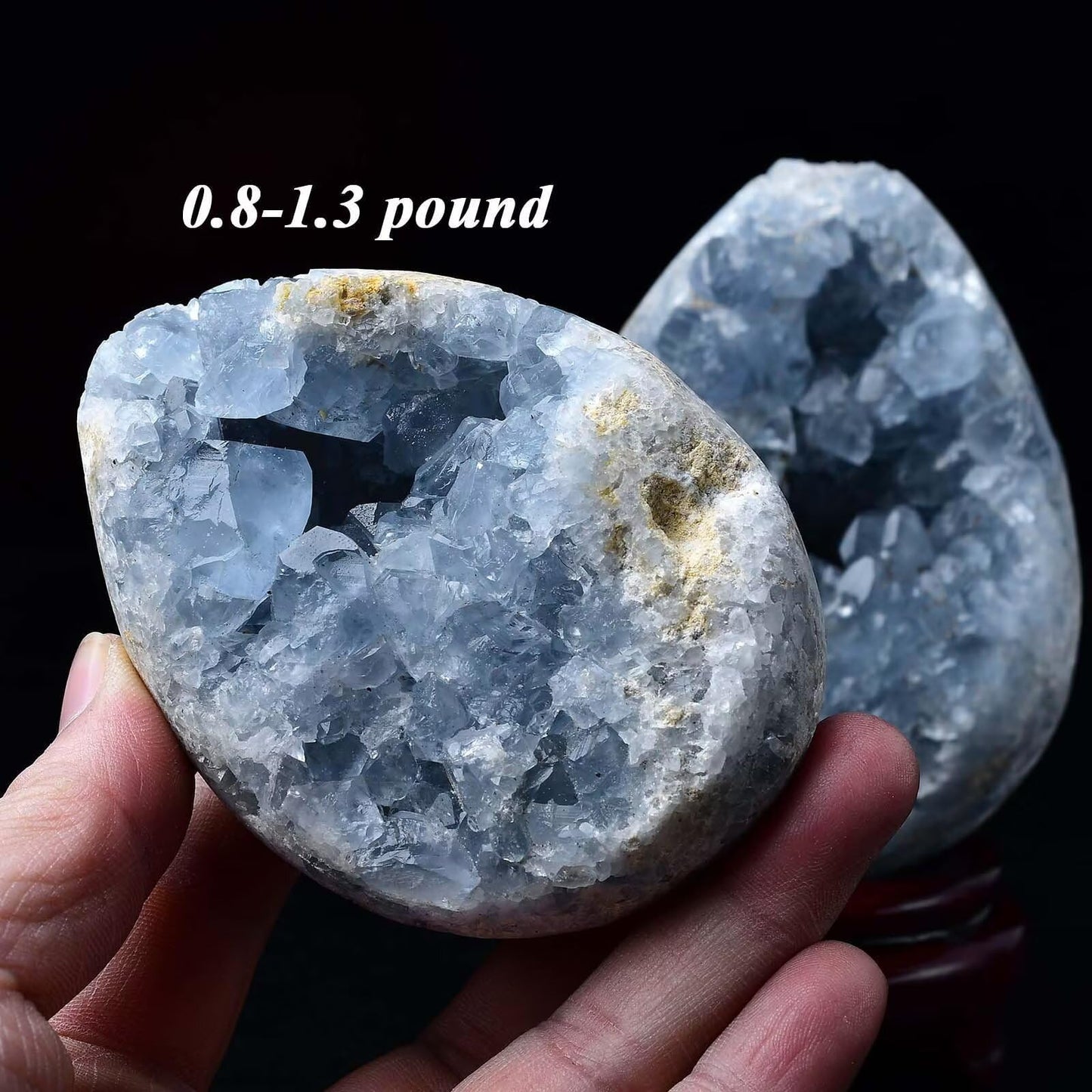 FZBHRO Natural Blue Celestite Geode Egg Healing Crystal Stone Collection Mineral Specimen with Stand Home Office Decor 1.7-2.2 Pound