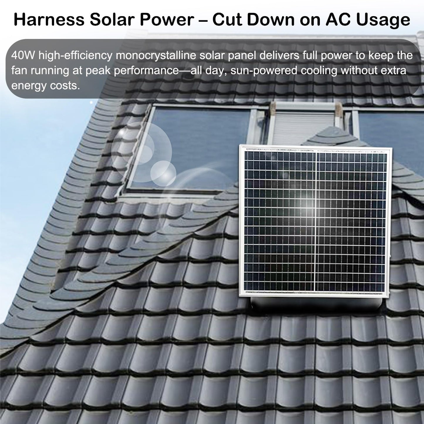 KIPPDURO Solar Attic Fan, 40W With Thermostat Roof Exhaust Fan, Cool & Dehumidify up to 4000 ft² for Home,Attic,Garage,Container,Storehouse Intelligent shed ventilado