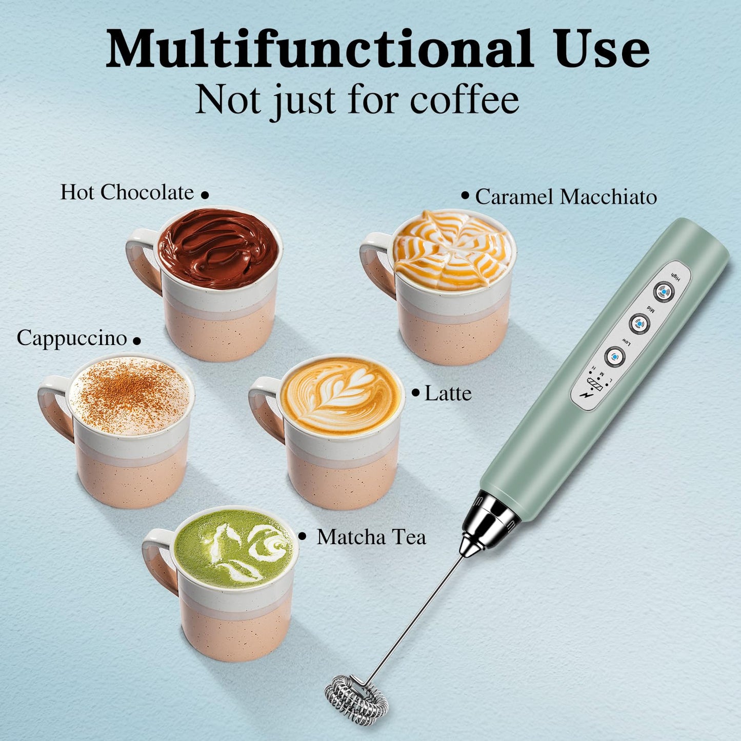 Milk Frother Handheld for Coffee, Electric Whisk 3 Speed Adjustable, Drink Mixer with Stainless 3 Whisks, Rechargeable Hand Frother Wand, Foam Maker for Latte Cappuccino Matcha Egg Silver
