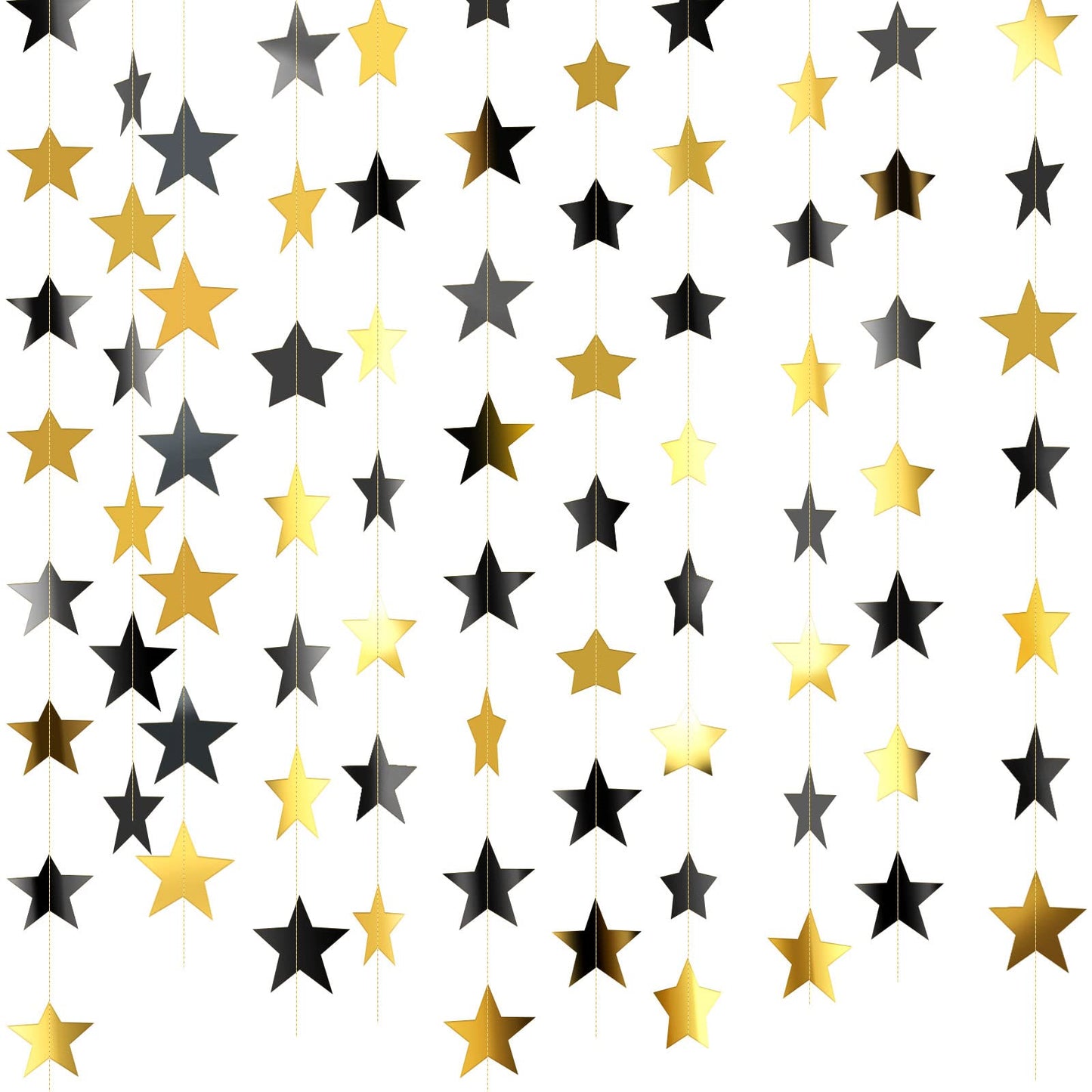 Patelai Glitter Star Garland Banner 2026 Graduation Decor 130 Feet Star Hanging Banner Twinkle Backdrop for Party Birthday Classroom Wedding Supplies(Black, Gold)