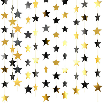 Patelai Glitter Star Garland Banner 2026 Graduation Decor 130 Feet Star Hanging Banner Twinkle Backdrop for Party Birthday Classroom Wedding Supplies(Black, Gold)