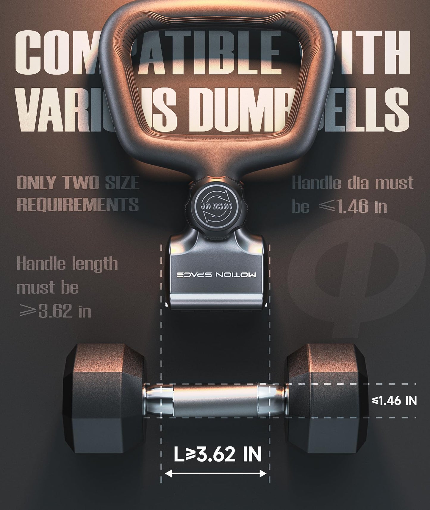 Motion Space Flexible Dumbbell Converter - Convert Dumbbells to Kettlebells 丨130 lb Weight Capacity, Adjustable & Enhanced Compatibility for Wide Range of Dumbbells, for Home Fitness