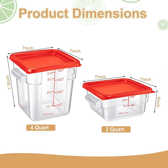 Barydat 4 Pcs Square Food Storage Containers