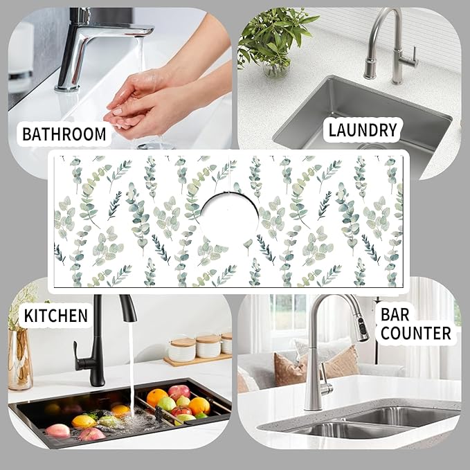 Absorbent Splash Guard Mat for Kitchen Sink, 15×5.5 Inch Cute Fast Drying Drip