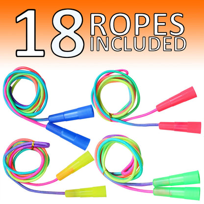 Elcoho 18 Pack Kids Rainbow Jump Rope Set Jumping Ropes Skipping Ropes for Kids Outdoor Fun, Party Favors, 7.2 Feet