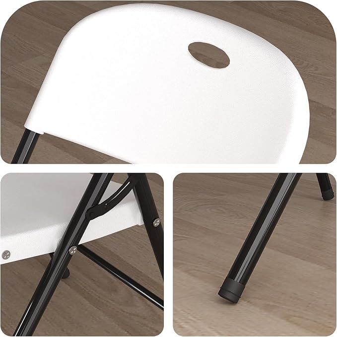 Nazhura 350 Weight Limit Heavy Duty Plastic Folding Chair with Reinfoced Steel Frame for Indoor and Outdoor, Wedding, Party, Restaurant, Meeting Room, Patio and Garden (White, 4 Pack)