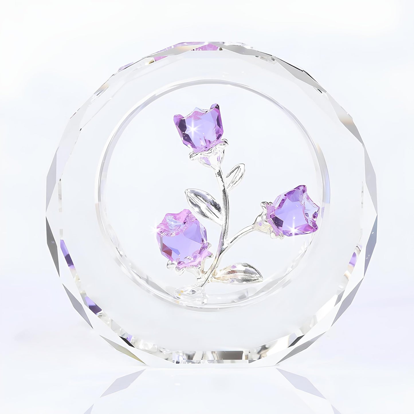 Crystal Tulips Rose Collectible Figurines,Glass flowers in glass dome,Tiny crystal glass rose figurines, Glass roses with stems with stems, Crystal deco for home, Holiday Creative Gift (Purple)
