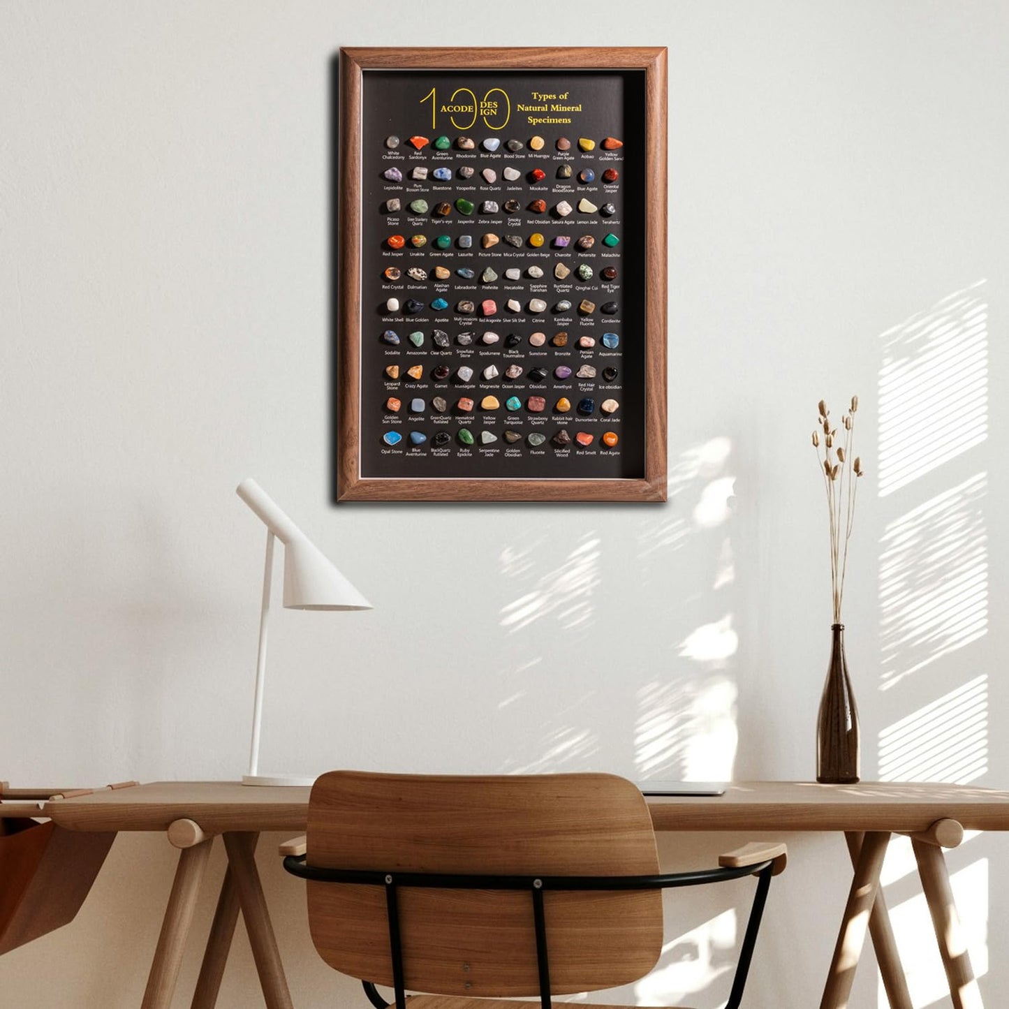 ACODE Natural Mineral Specimen Shadow Box, Geology Collection Display Case, Home Decor Wall Art Tabletop Display with Real Rocks Crystals, Gift for Birthday Christmas Housewarming Children's Day