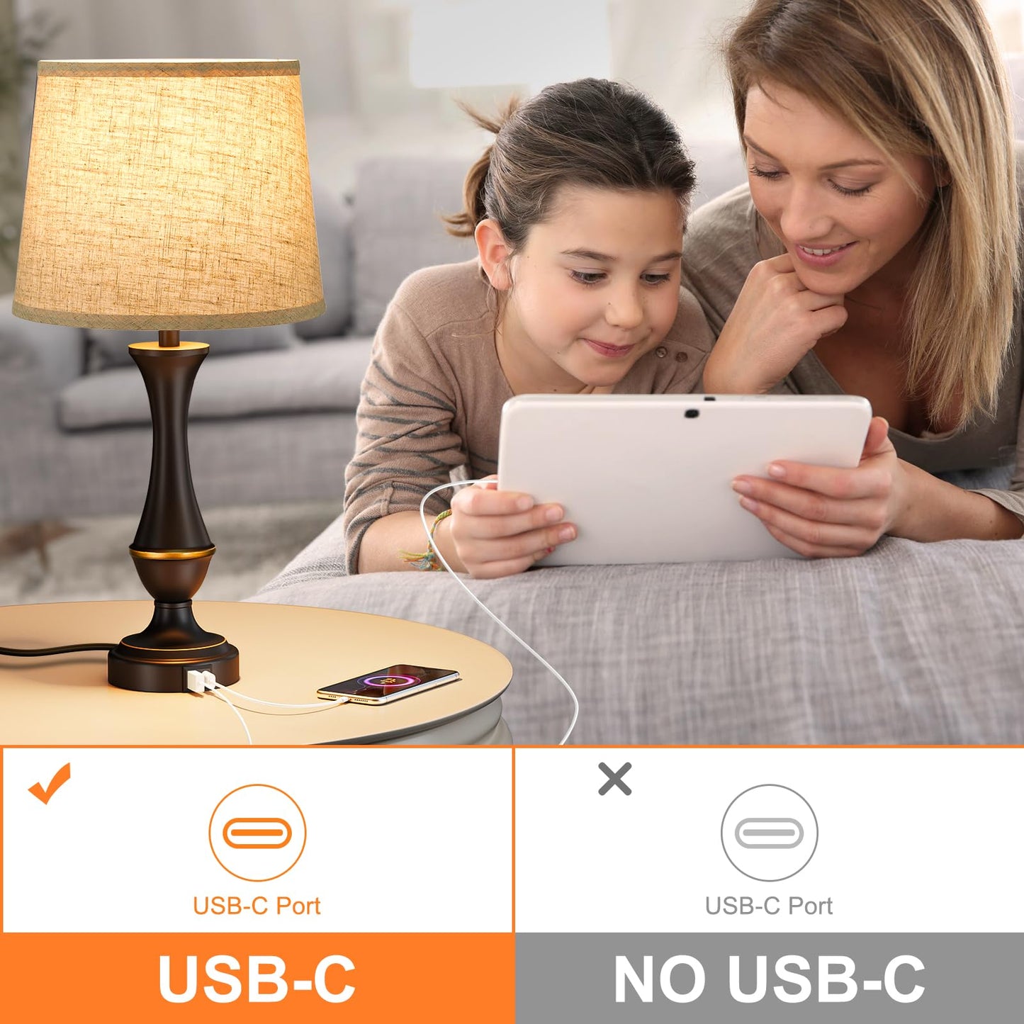 Seealle Upgraded Touch Lamps for Night Stands Set of 2 - Bedside Lamps with USB C+A, 3 Way Dimmable for Bedroom Living Room End Tables Office