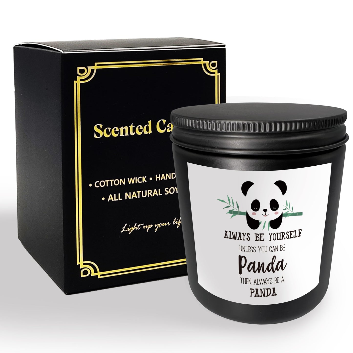 Mancheng-zi Inspirational Panda Candles Gifts for Girls Women, Gifts for Panda Lovers, Panda Bear Gifts, Always Be Yourself Unless You Can Be Panda Then Always Be a Panda Scented Candles (Black)