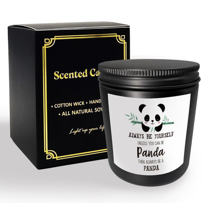 Mancheng-zi Inspirational Panda Candles Gifts for Girls Women, Gifts for Panda Lovers, Panda Bear Gifts, Always Be Yourself Unless You Can Be Panda Then Always Be a Panda Scented Candles (Black)