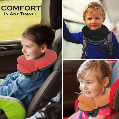 BUYUE Kids Travel Pillows for Airplane, 360° Head Support Sleeping Essentials for Boys Long Flight, Skin-Friendly Soft Neck Pillow for Traveling in Car Seat, (Small, Blue Grey, 40-100 lbs)