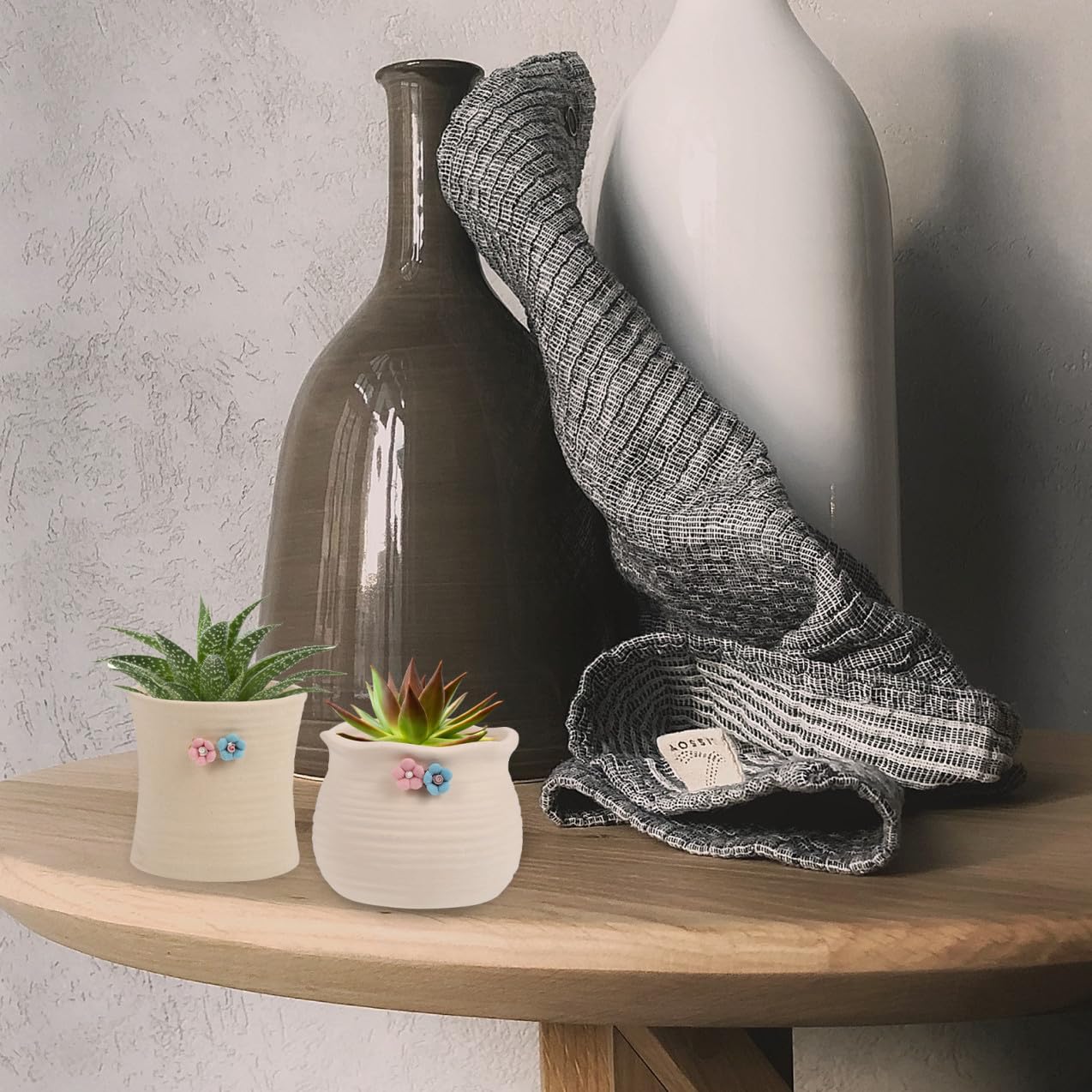 POPETPOP 3Pcs Floral Design Succulent Planters Ceramic Flowerpot Set for Desktop Decor Indoor Gardening Patio Use