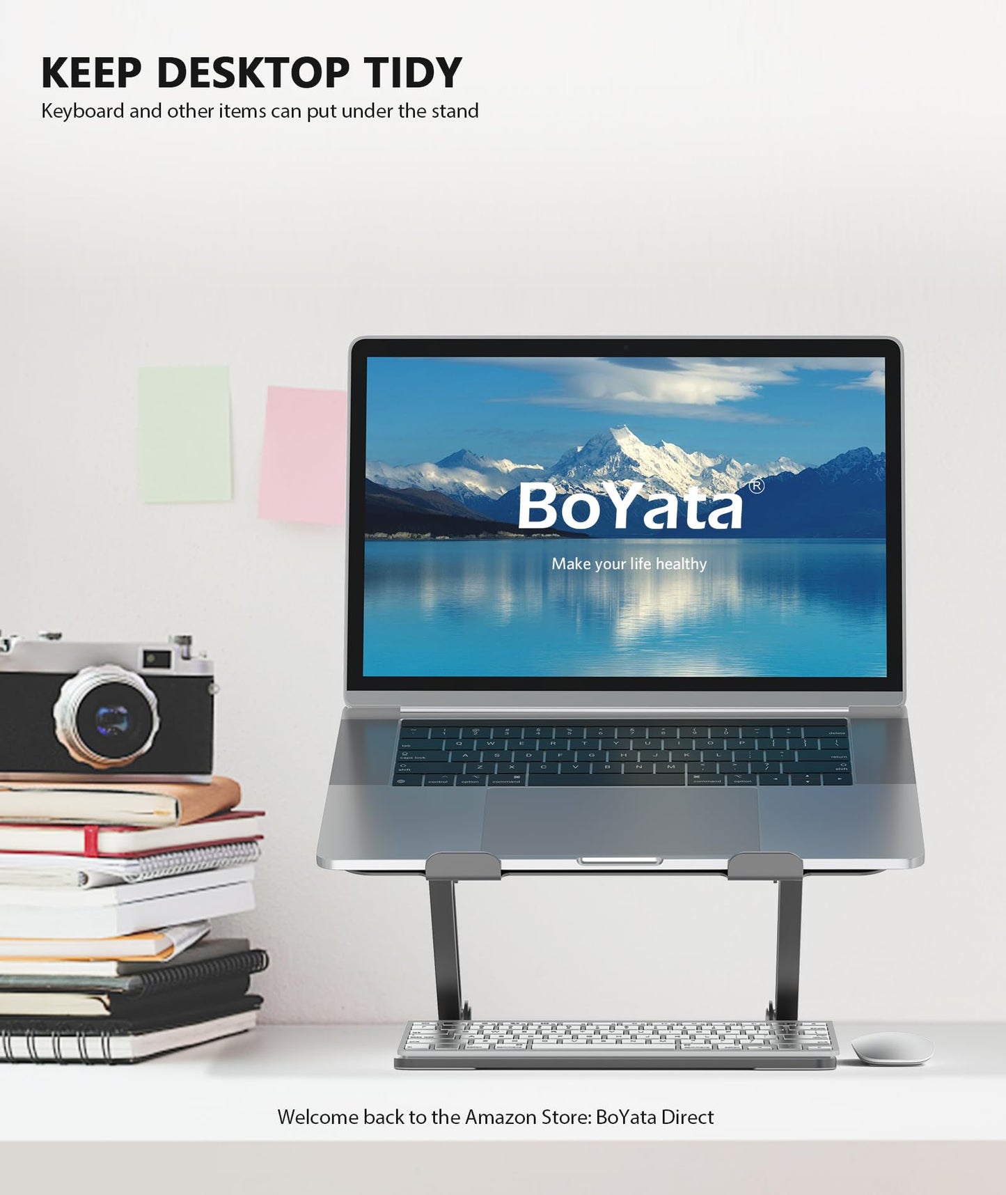 BoYata Laptop Stand, Laptop Holder, Multi-Angle Stand with Heat-Vent, Adjustable Notebook Stand for Laptop up to 17 inches, Compatible for MacBook Pro/Air, Surface Laptop, and so on (Space Gray)