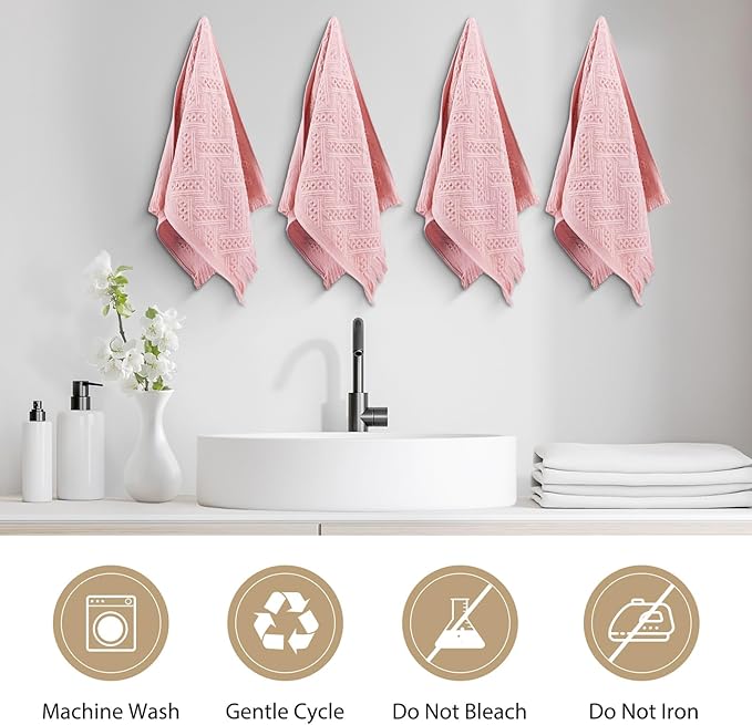 Boho Bathroom Decor Hand Towel 4 Pack 100% Turkish Cotton 14 x 30 Inch Boho